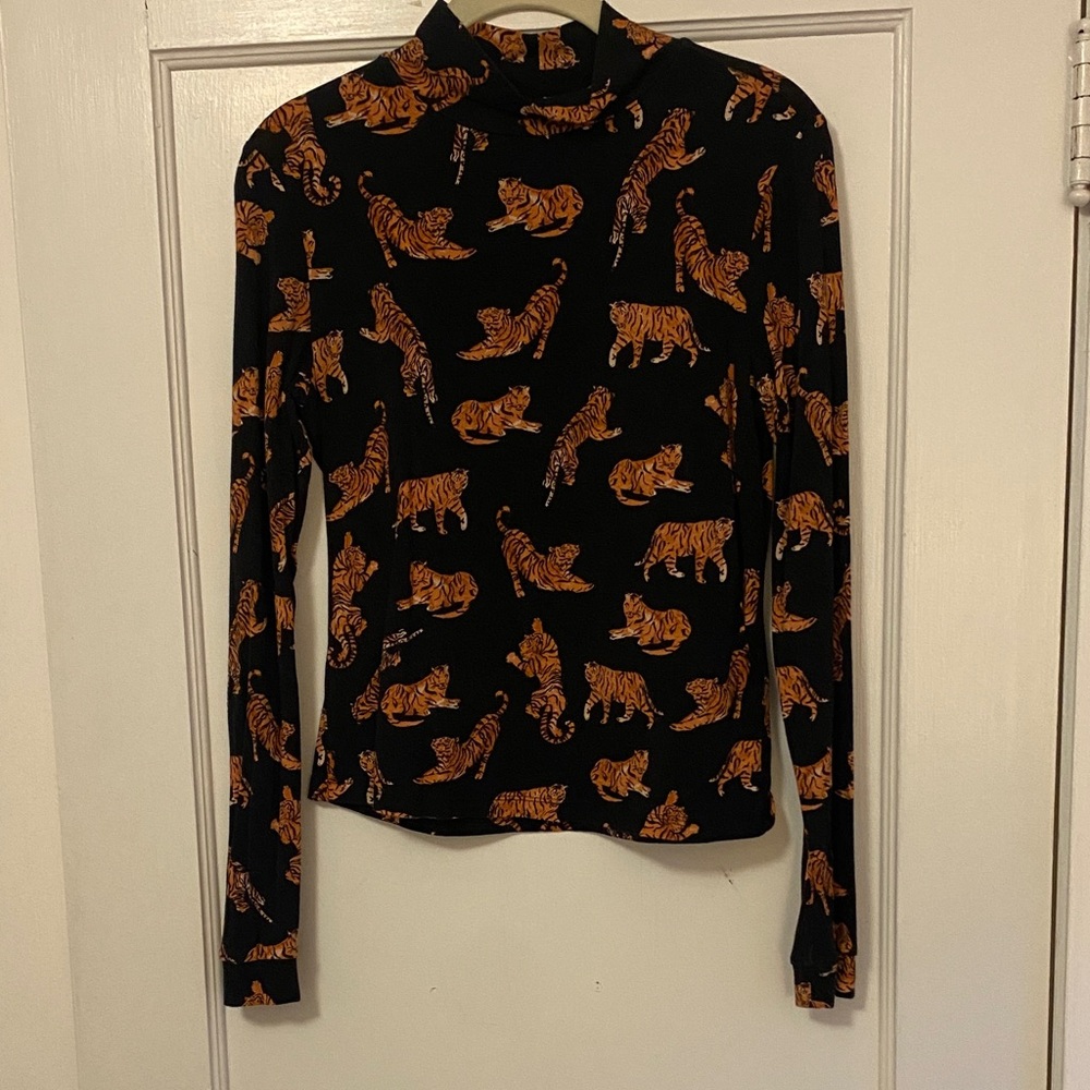 Anthropologie Maeve Tiger-print Mock neck Top size Small